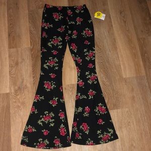 Black and Red Rose flare pants